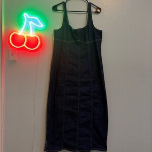 wild fable Dark Blue Denim Midi Dress